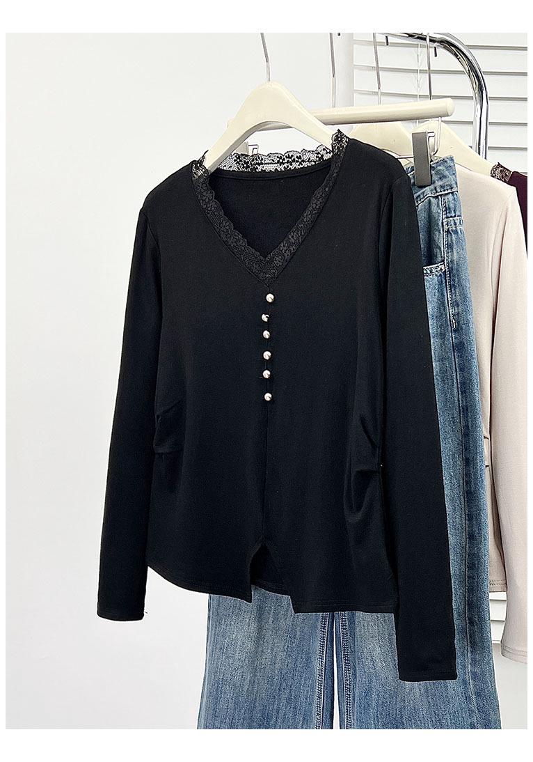 Plus Size Women s Lace Ruffle Long Sleeve Top with Brushed Inner Lining 2XL