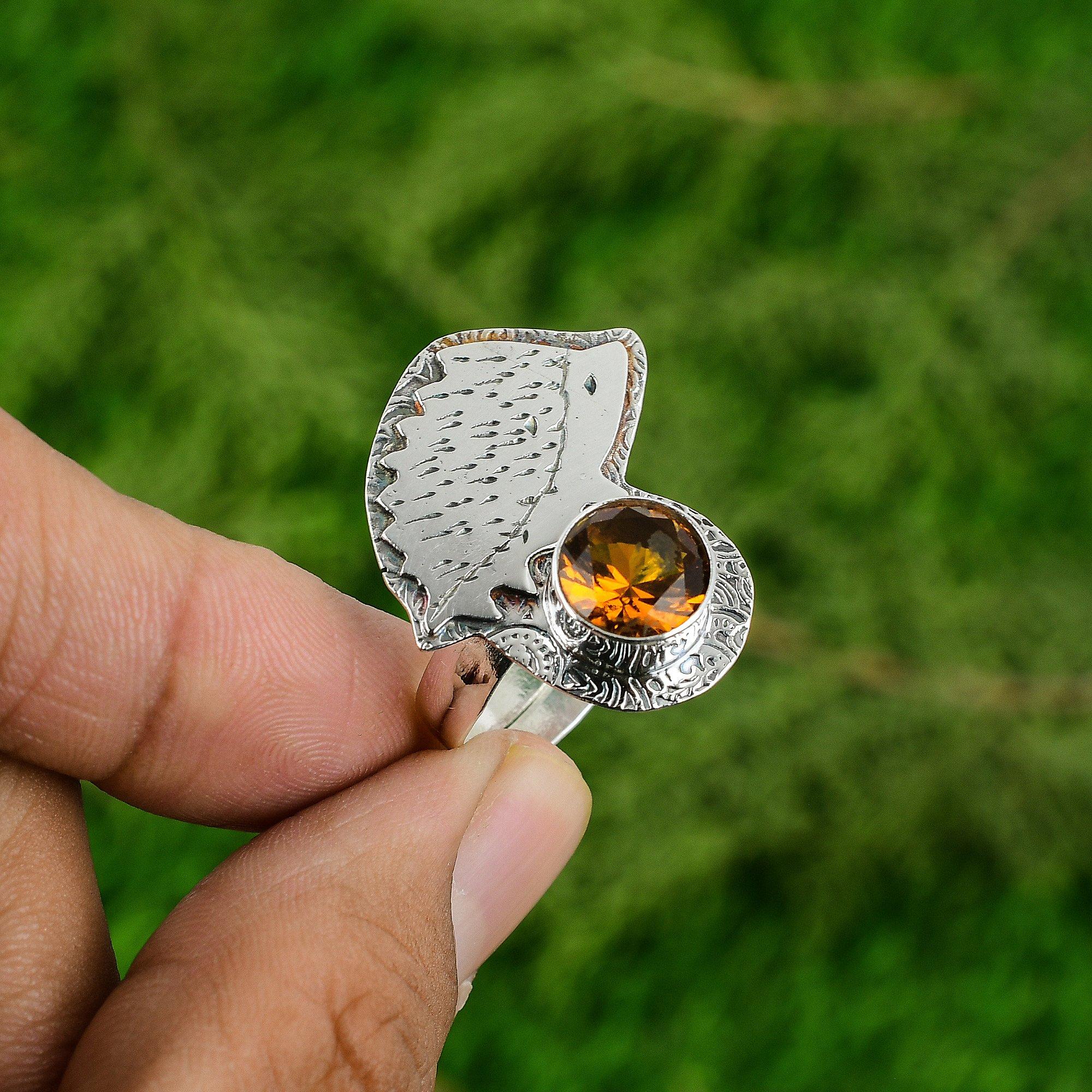 

Круглое Натуральное Цитриновое Штабелируемое Заявление Ручной работы Кольцо для Жены Стерлинговое Серебро Adjustable