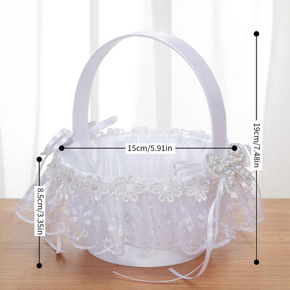 White Flower Girls Basket Simple Wedding Flower Basket Bride Bridesmaid Hand Held Basket Wedding Ceremony Party Decorations Yes
