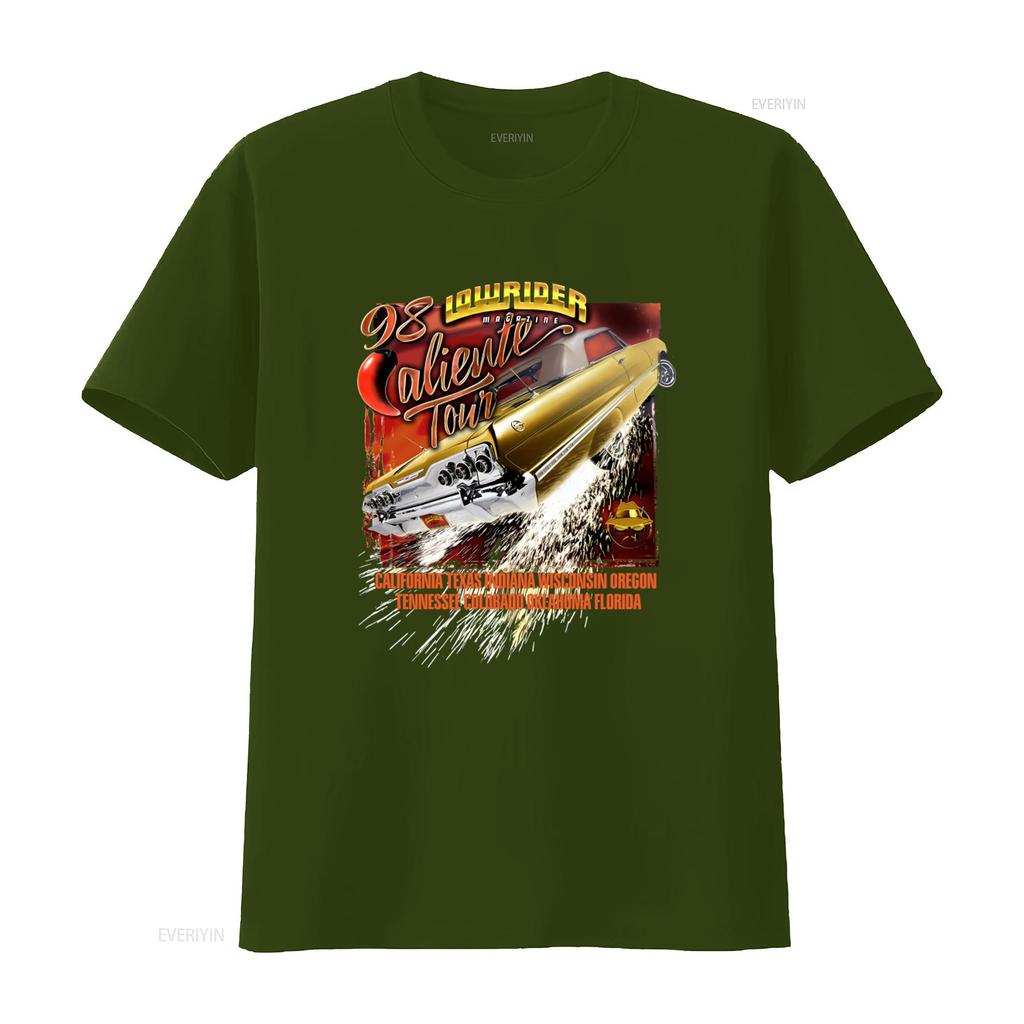 Vintage Lowrider Magazine 1998 Caliente Tour Car T Shirt Retro 90s Cholo Style vintage Washed streetwear fashion Soft graphic