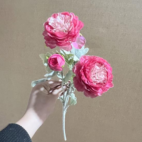 Bujor artificial cu tulpină 3 capete Flori false realiste nunta biroul de acasă centru de masă ramură florală artificială aranjament de flori