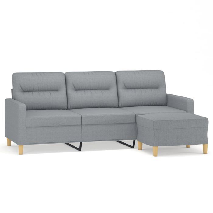 VidaXL Canapé à 3 places avec repose-pieds Gris clair 180 cm Tissu, canapé, canapé avec repose-pieds, canapé trois places, 3201073