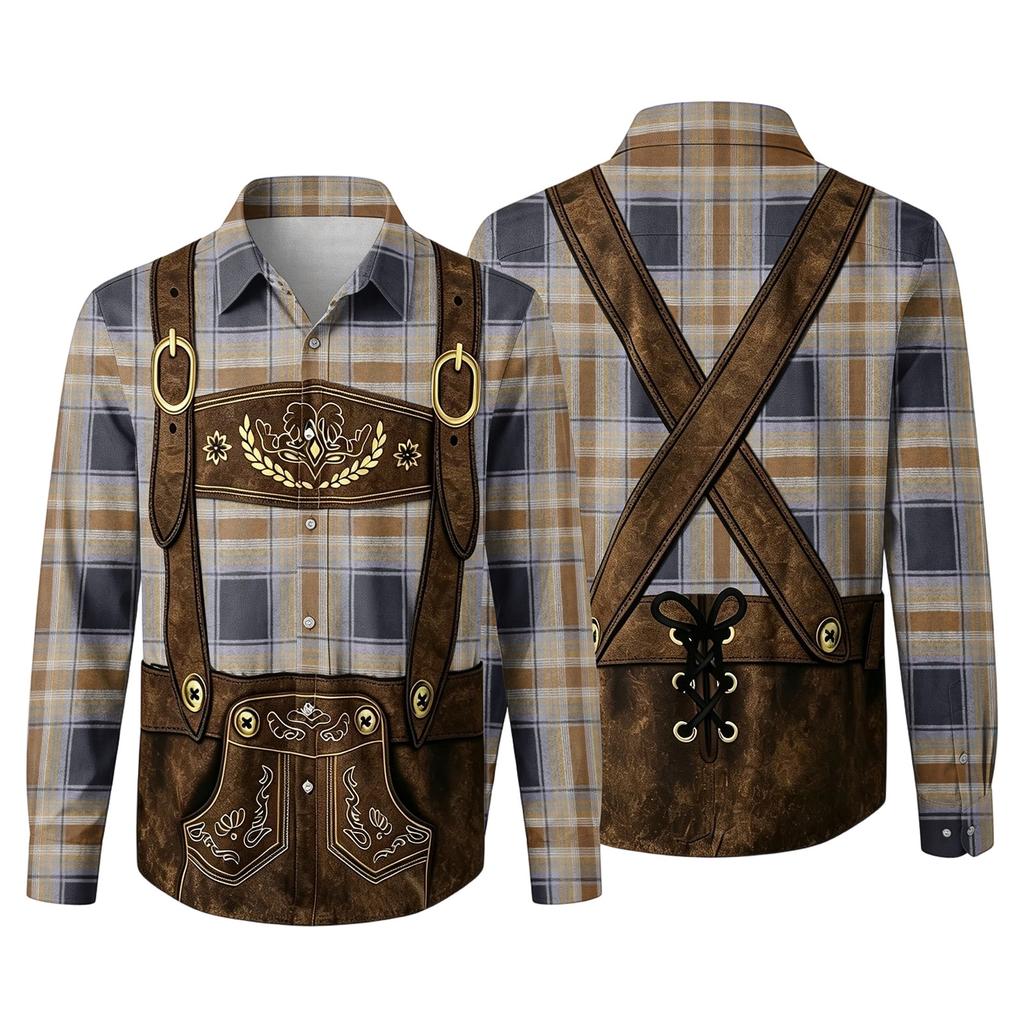Men's 3D Print Loose Fit Long Sleeve Shirt with Lapel Collar Autumn Vintage Casual Shirt Suitable for Commuting Outdoor Festival Party Breathable Top