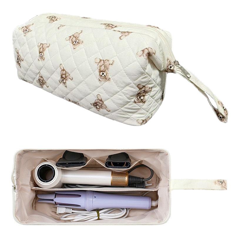 Large Capacity Hair Dryer Storage Bag, Quilted Portable Handheld Travel Case for Curling Iron, Multi-purpose Organizer Pouch KTB