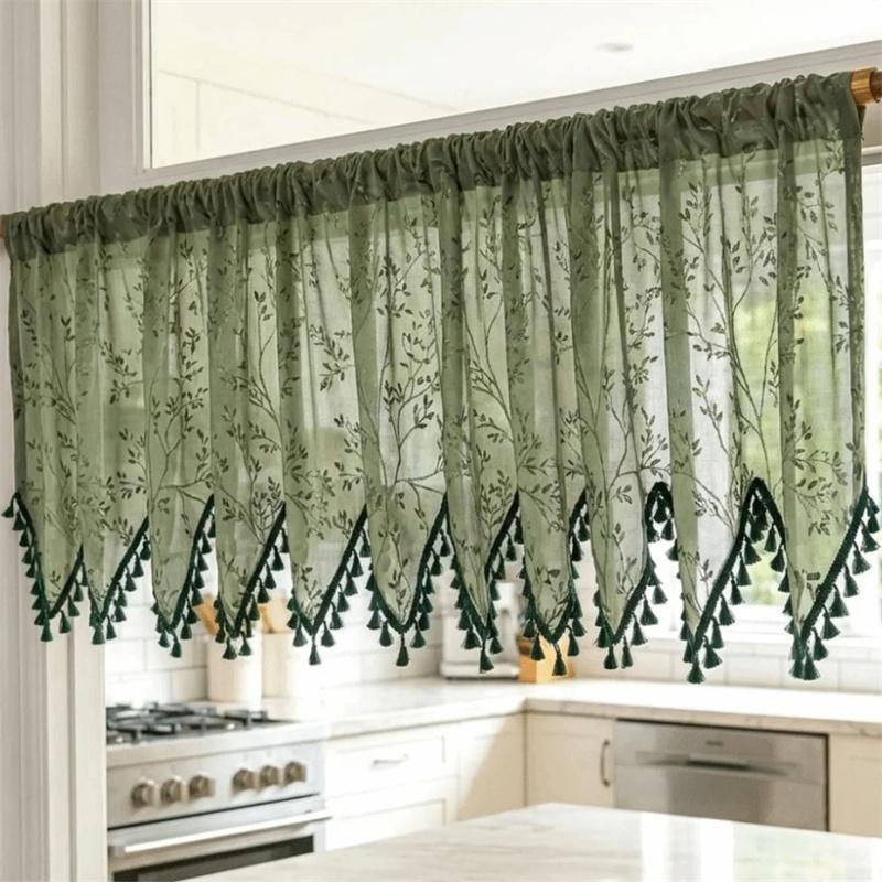 Rustikaler Stil Sommer Kurze Tüll-Fenstervorhänge Sonnenschutz Dreieckiger Rand Fenster-Gardine Durchsichtiger Fransenbesatz Staubdicht Halbvorhänge