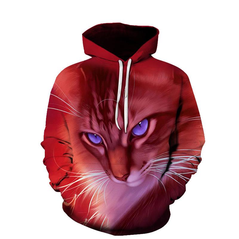 Autumn 3D Cute Cat Printed Hoodies Fashionable Casual Sports Long Sleeved Men's Hooded Sweatshirts