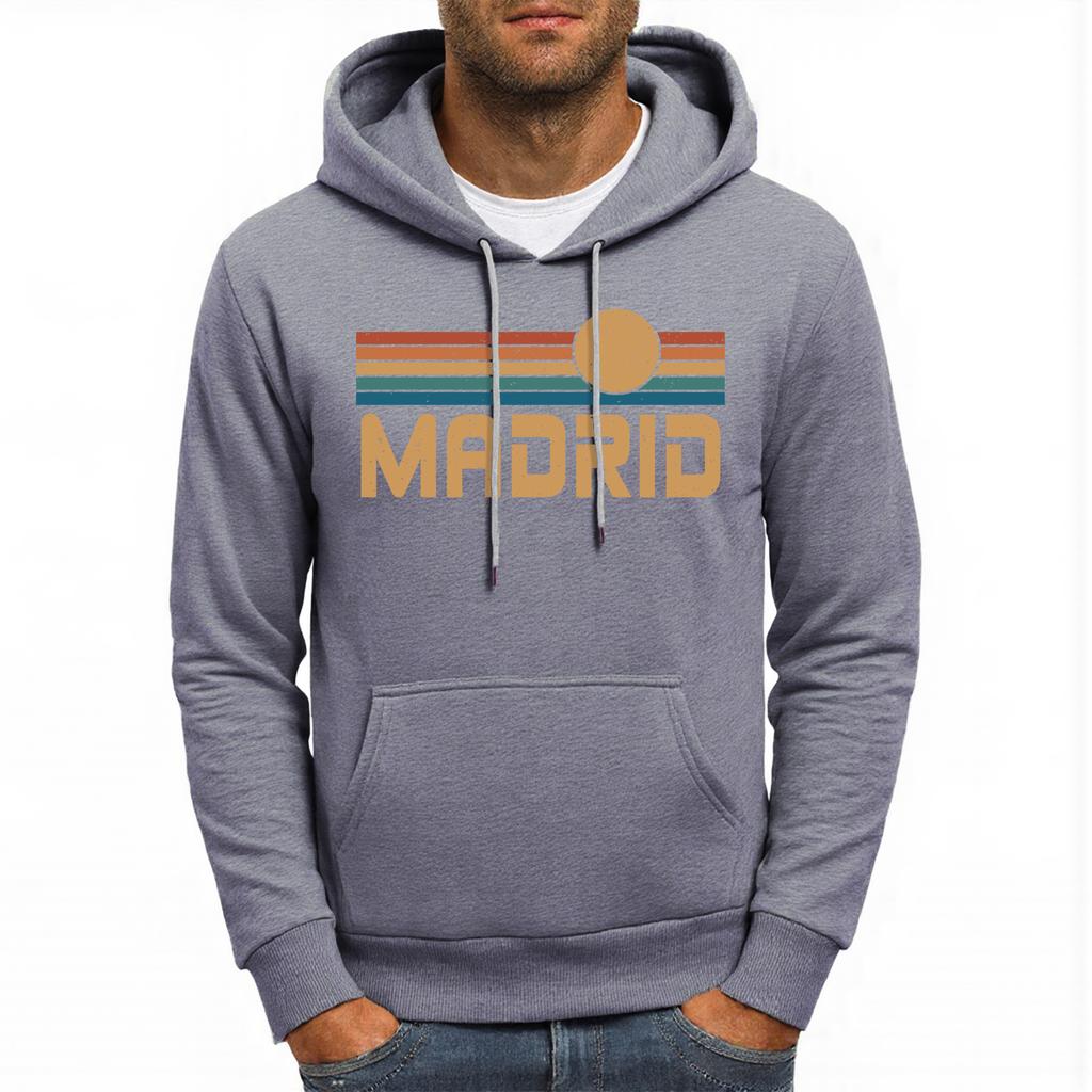 Madrid Spain Colorful Stripes Print Men Hoodie Autumn Casual Hoody Fleece Comfortable Hoodies Loose Multicolor Pullovers