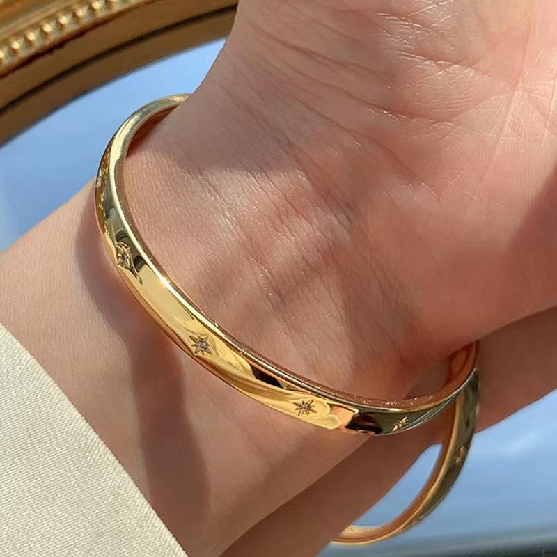 1pc silver starlight wideface bracelet female sterling silver niche retro light luxury fashion cold wind jewelry gifts