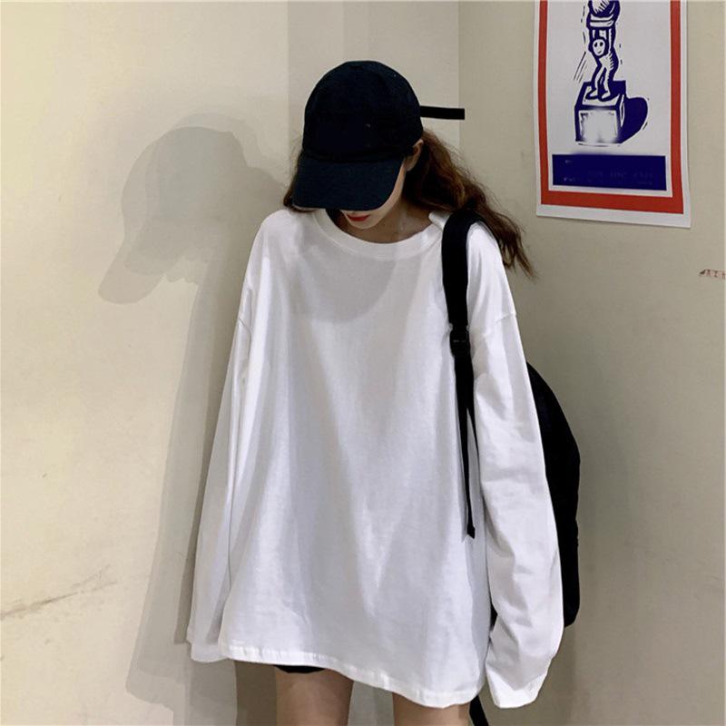 

Женская модная универсальная футболка с длинным рукавом однотонной расцветки, коллекция весна/осень 2025 Medium белый