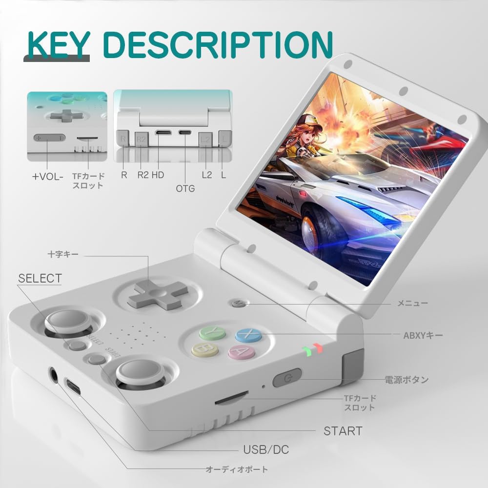 Miyoo Flip V2 Foldable Retro Handheld Game Console with IPS 3000mAh 64GB Gray RK3566, 3.5-inch Screen, WiFi/Bluetooth Support, Battery, RAM,