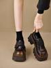 Leather Shoes  New Spring Autumn Women'S Black Loafers Vintage British Style Thick Soled Chunky Heel Jk Leather Dress Shoes