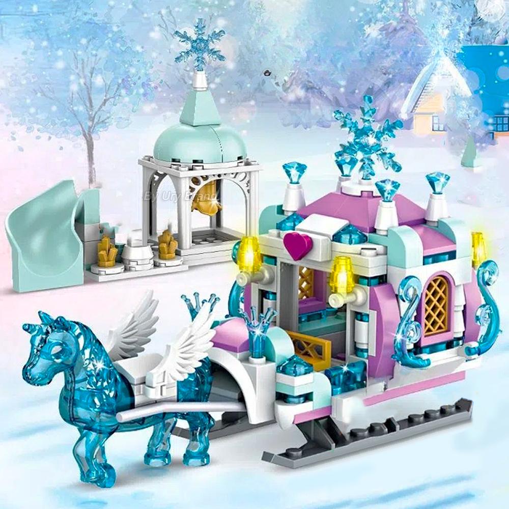 Ice Castles Playground House Movies Winter Snow Horse Figures Building Blocks Set Toy for Girls DIY Gift