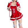 Christmas Lingerie Cosplay Costumes Plush Red Sexy Santa Claus Lingerie Set Backless Nightie Sleepwear Outfits Cat Girl Uniform with Gloves Cloak