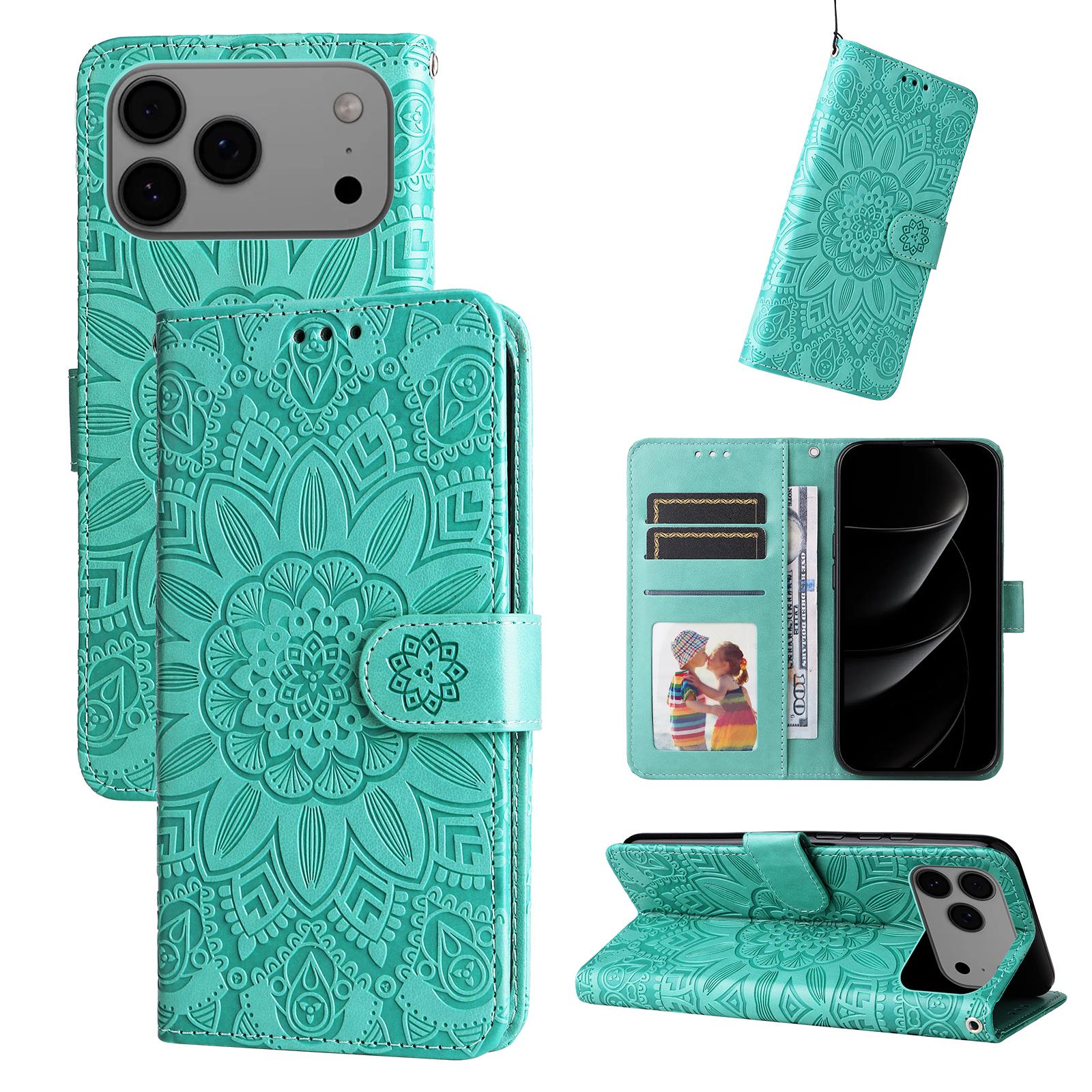 

For iPhone 17 Pro Max Case Sunflower Imprint Leather Wallet Phone Cover Red