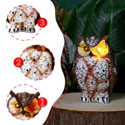 Solar Garden Statue Yard Ornament Owl Figurine Home Decor Resin with Light Animal Sculpture