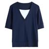Summer Women's Blouse Clashing V-Neck T-Shirt Short Sleeve Top