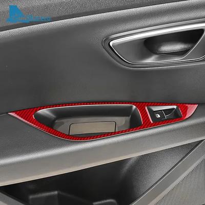 Real Soft Carbon Fiber Sticker For Seat Leon 2013 2014 2015 2016 2017 2018 LHD RHD Car Window Lift Frame Pane Interiol