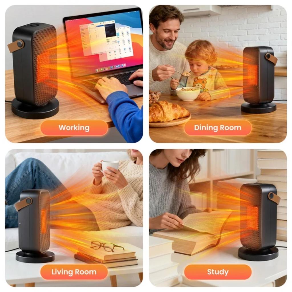 Space Heater, Quiet & Safe Portable Electric Heater for Indoor Use