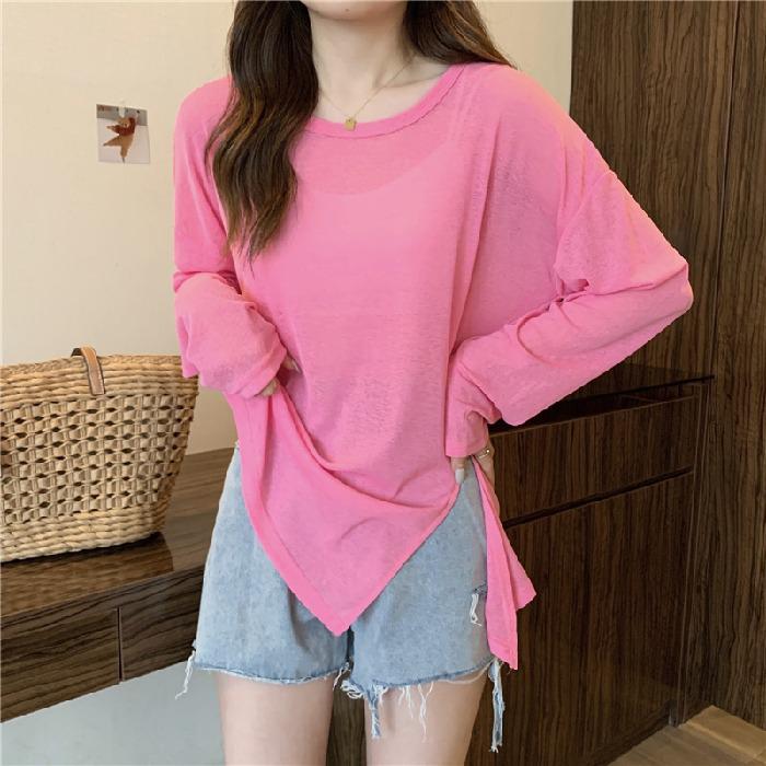 

Women s Summer Candy Color Lightweight Long Sleeve Airy Cover-Up T-Shirt One Size (80-145) розы красного