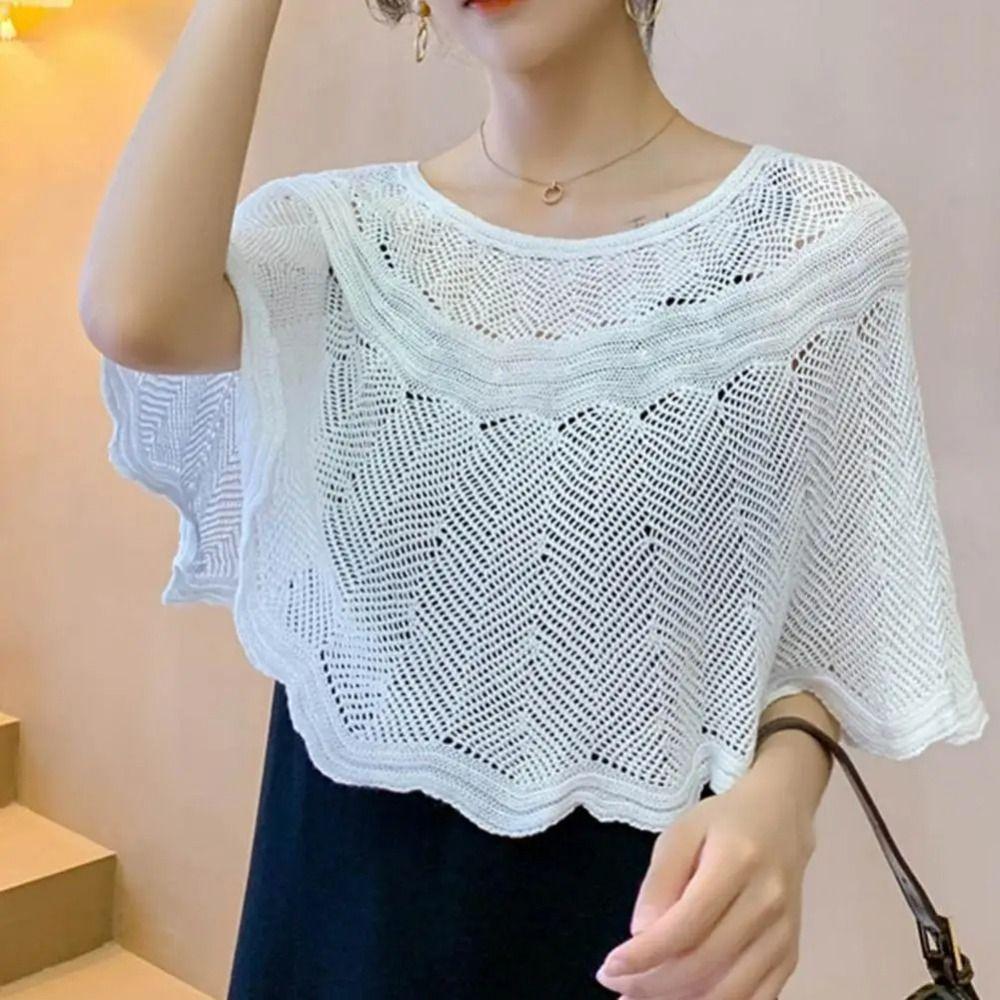 Flower Neck Guard Cloak Scarf Solid Color Sunscreen Blouse Pullover Casual Knitted Shawl  Spring