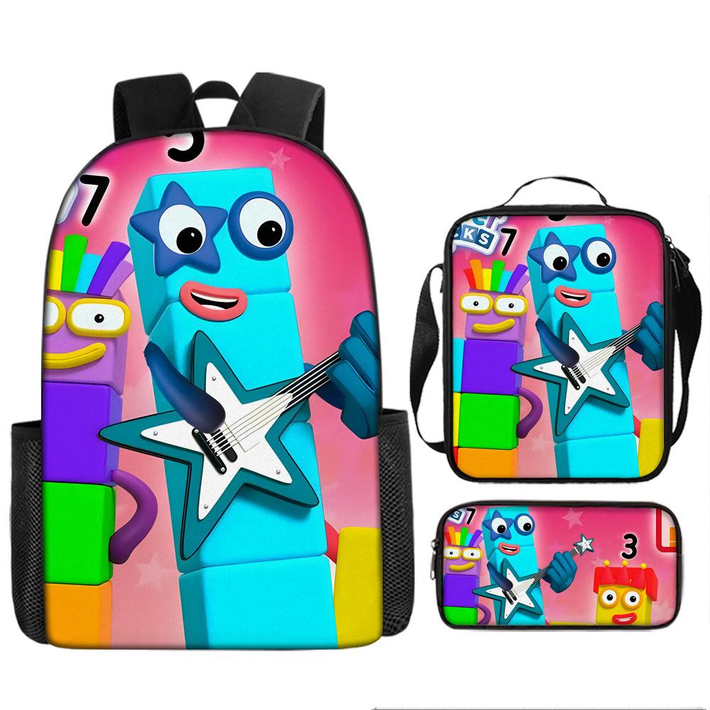 Digital Building Blocks Numberblocks School Bag Large Capacity Game Backpack Satchel Bag Pencil Bag Backpack Three-piece Set