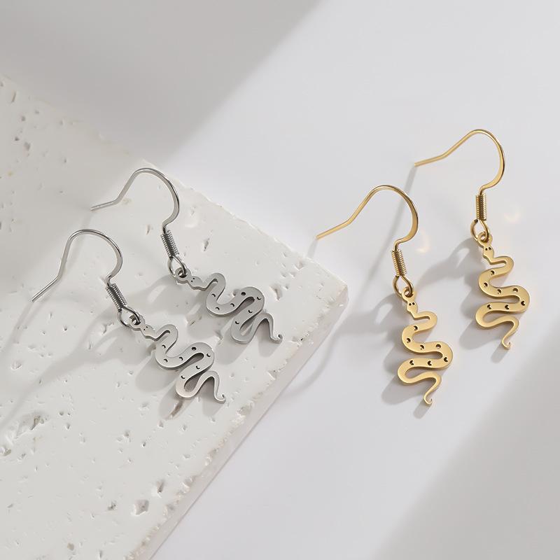 2025 Zodiac Snake New Year Earrings: Stainless Steel Hollow Pendant Fashion Jewelry