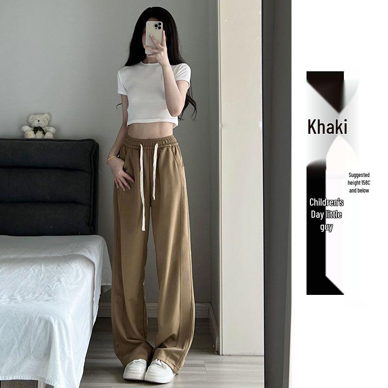 2025 New High-Waisted White Wide-Leg Casual Slimming Petite Sweatpants for Women
