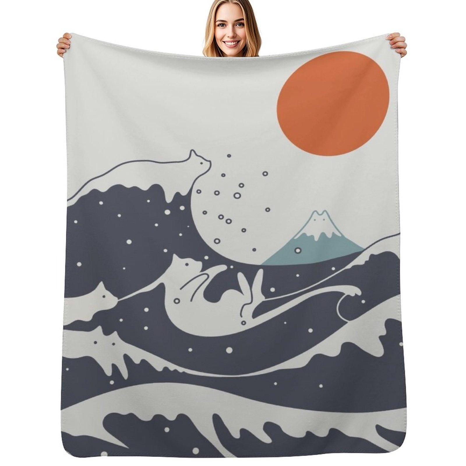 Cat Landscape 55A Throw Blanket Cozy Light Blanket for Travel Camping Picnic Size: 75*100cm, Weight: 230 GSM