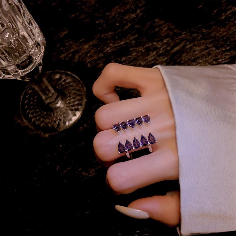 Adjustable Purple Zircon Rhinestone Ring - Versatile Japanese Korean Style for Women & Girls