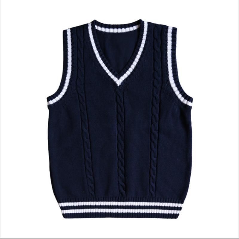 In-Stock Children's Preppy Style Knitted Wool School Uniform Vest - Sleeveless Sweater for Boys and Girls