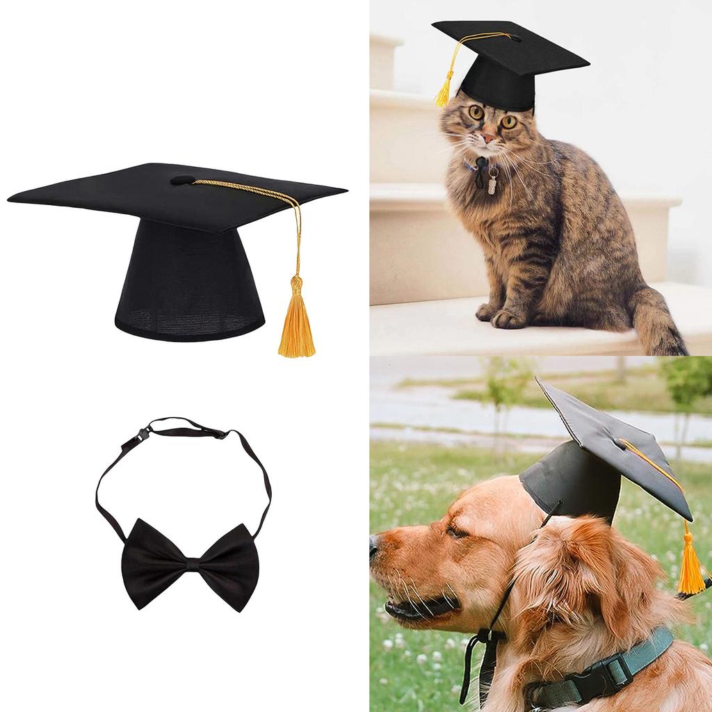 Hund-Abschlusskappen- und Fliege-Set mit gelben Quasten für Haustierfeiern Sicheres Design