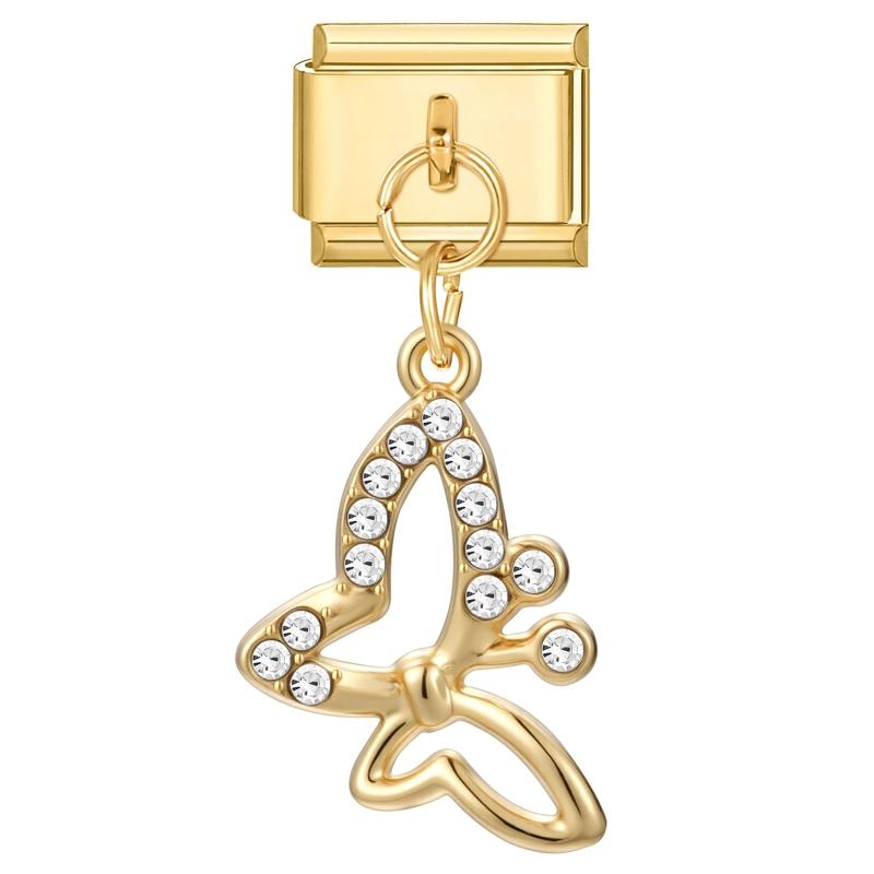 Butterfly Cat Paw Heart Shell Crown Gold Color Pendant Italian Charm Link Fit 9mm Bracelet Stainless Steel Women DIY Making Gift