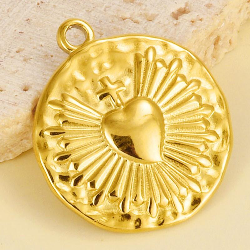 6pcs Real Gold Plated Sun Moon Star Charm Cross Stainless Steel Charms For Jewelry Making Supplies Flower Heart Handmade Pendant
