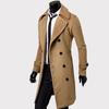 Long Trench Coat Double-breasted Solid Color Autumn Winter Windproof Thick Jacket for Daily Wear