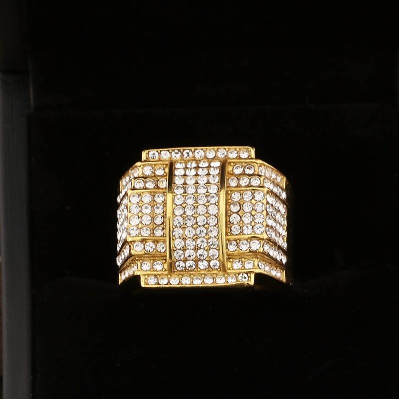 Hip Hop Gold Color Full Zircon Finger Rings For Men Larger Pentagram Ring Stainless Steel Women Charm Party Jewelry Accessory