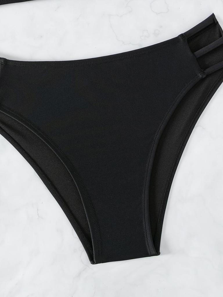 2025 V-neck Sexy Solid Color Backless Bikini - European & American Style Two-piece Swimwear