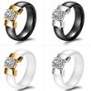 6MM Ceramic Couple Rings Black White Zircon Minimalist Stylish Wedding Bands for Men Women