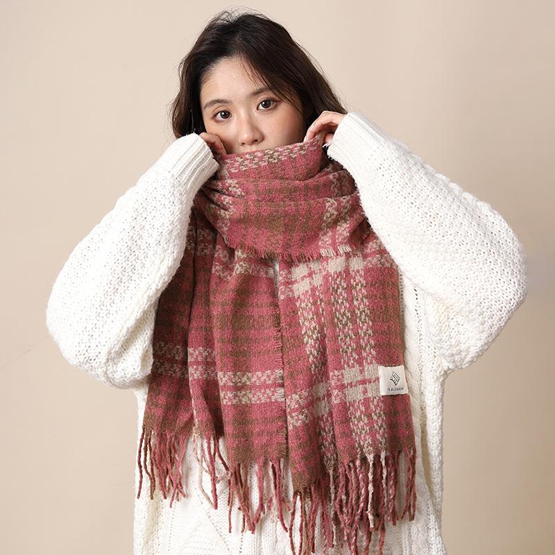 

Сухой розовый клетчатый шарф женский высококачественный имитация кашемира осень и зима новая мода утолщенный теплый шаль шарф 200*65