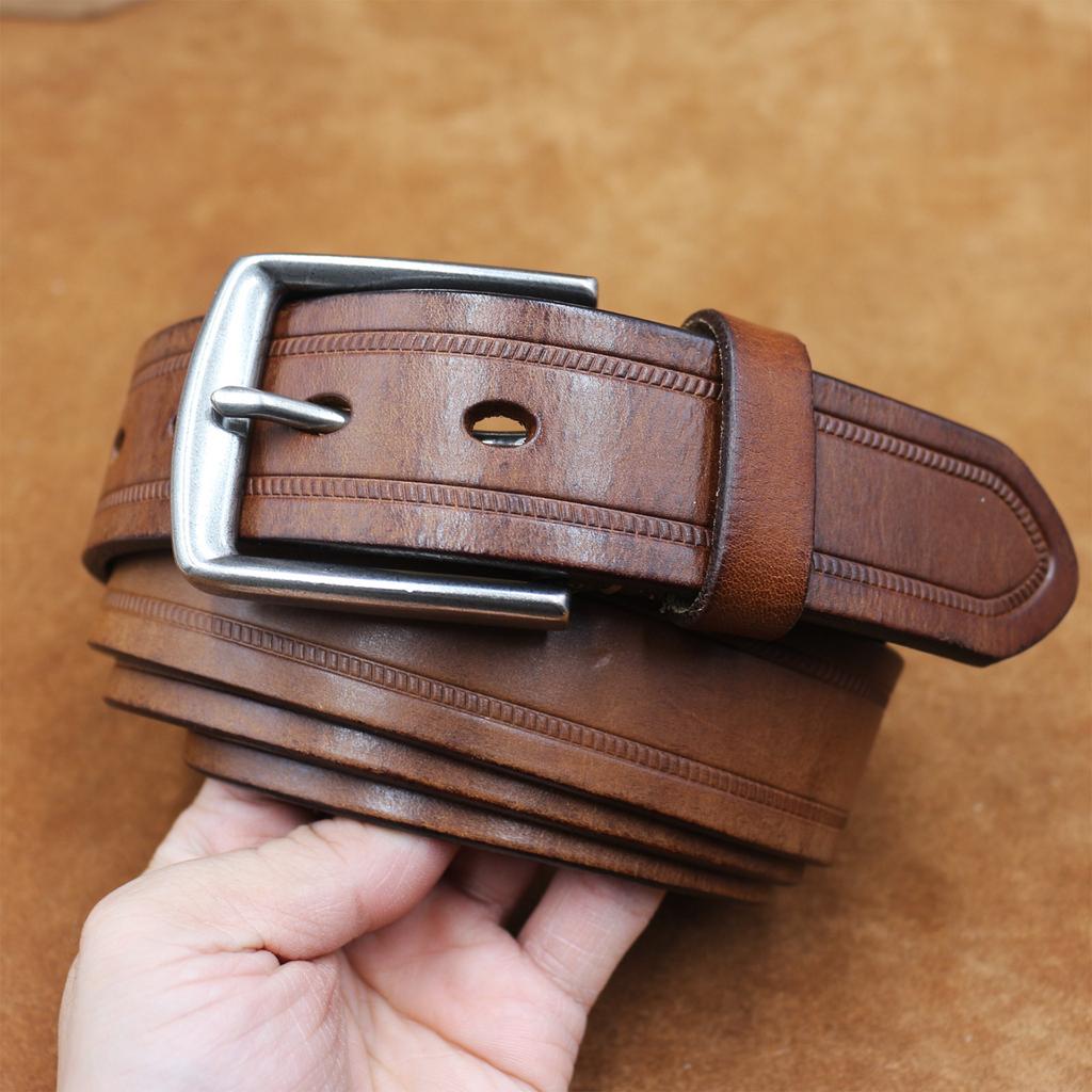 Belt for Men's Trendy Retro Pure Cowhide Jeans Belt for Men's Students Korean Style Trendy Head Pin Buckle Versatile Women's Universal