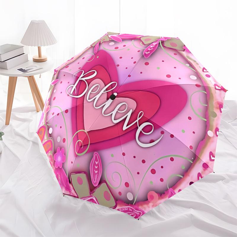 1pc Believe Heart Decorative Auto-Fold Umbrella with One-Touch Open/Close - 8 Reinforced Ribs for Windproof Stability, yy251118170