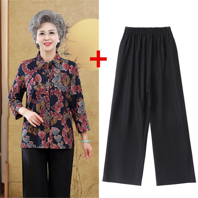 Summer Cotton Silk Cardigan for Elderly Women, 70s Grandma Seven-Sleeve Top Shirt