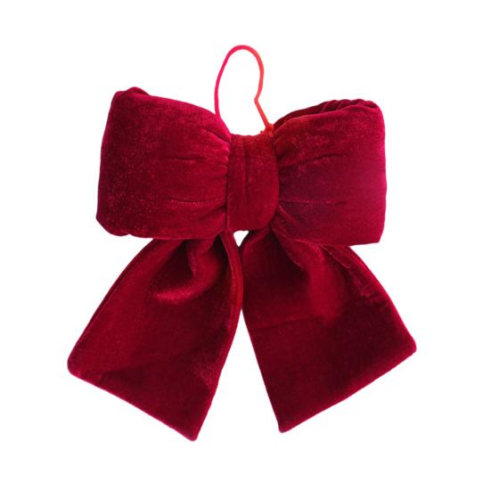 Red Christmas Velvet Bows Vintage Plush Stuffed Christmas Bows Hanging Ornament