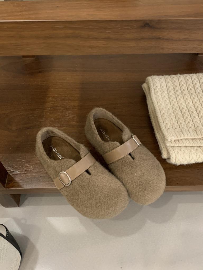 Internet celebrity Mao Mao shoes women's ladyshoes 2025 autumn and winter new thick-soled piled one-pedal bean shoes pregnant women warm cotton shoes