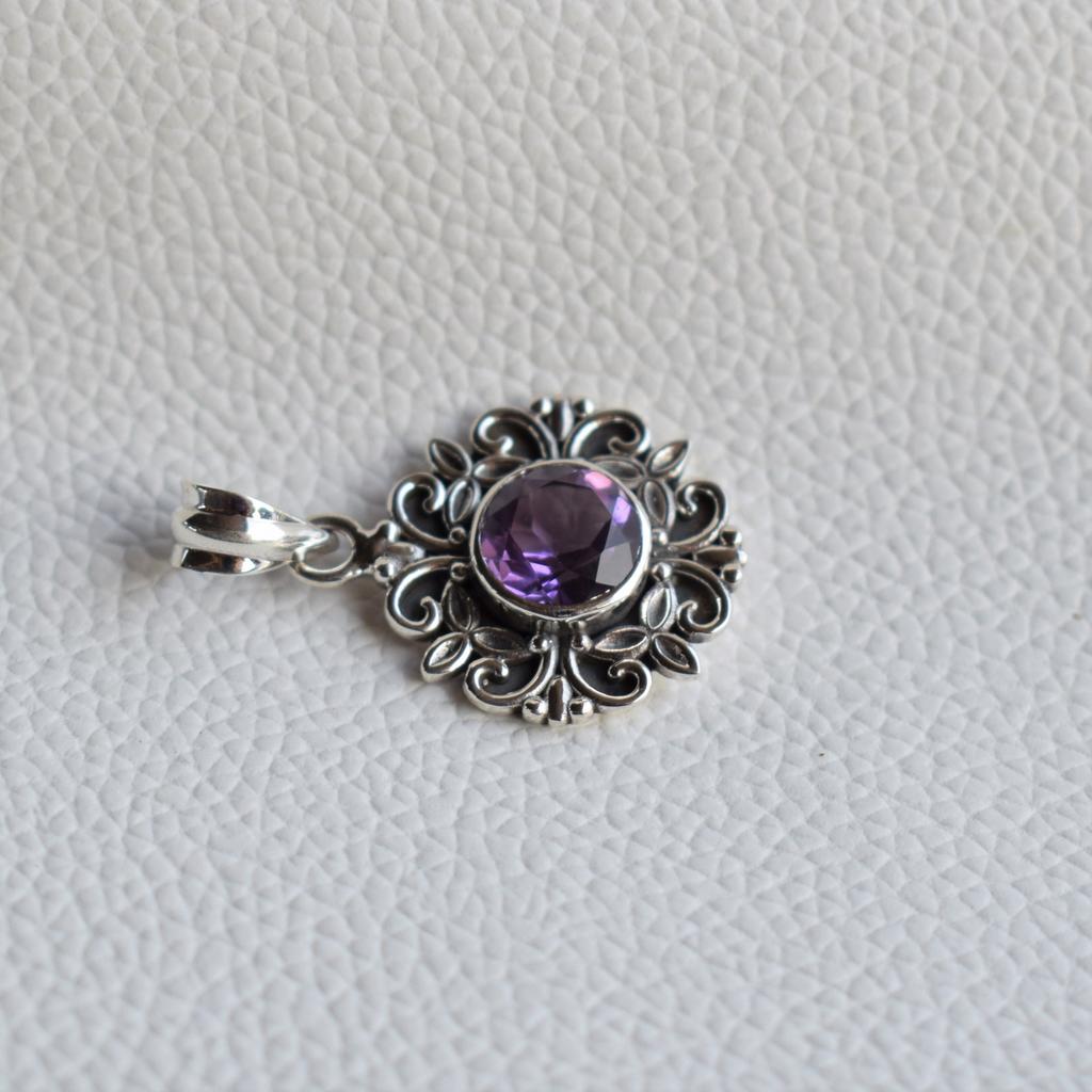Amethyst Pendant, Boho 925 Sterling Silver, February Birthstone