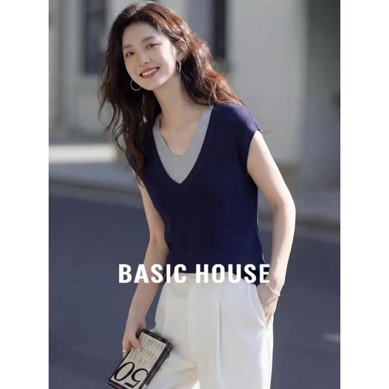Basic House Colorblock V-Neck Flutter Sleeve Knit Top S