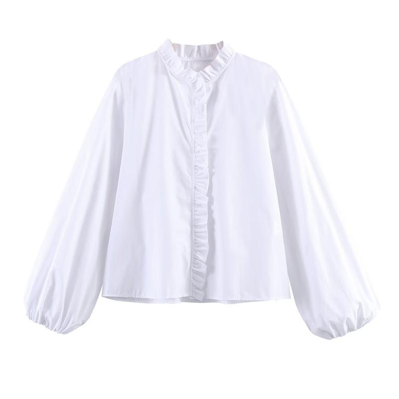 European Style 2026 Spring Stand Collar Long-Sleeve Layered Poplin Shirt S