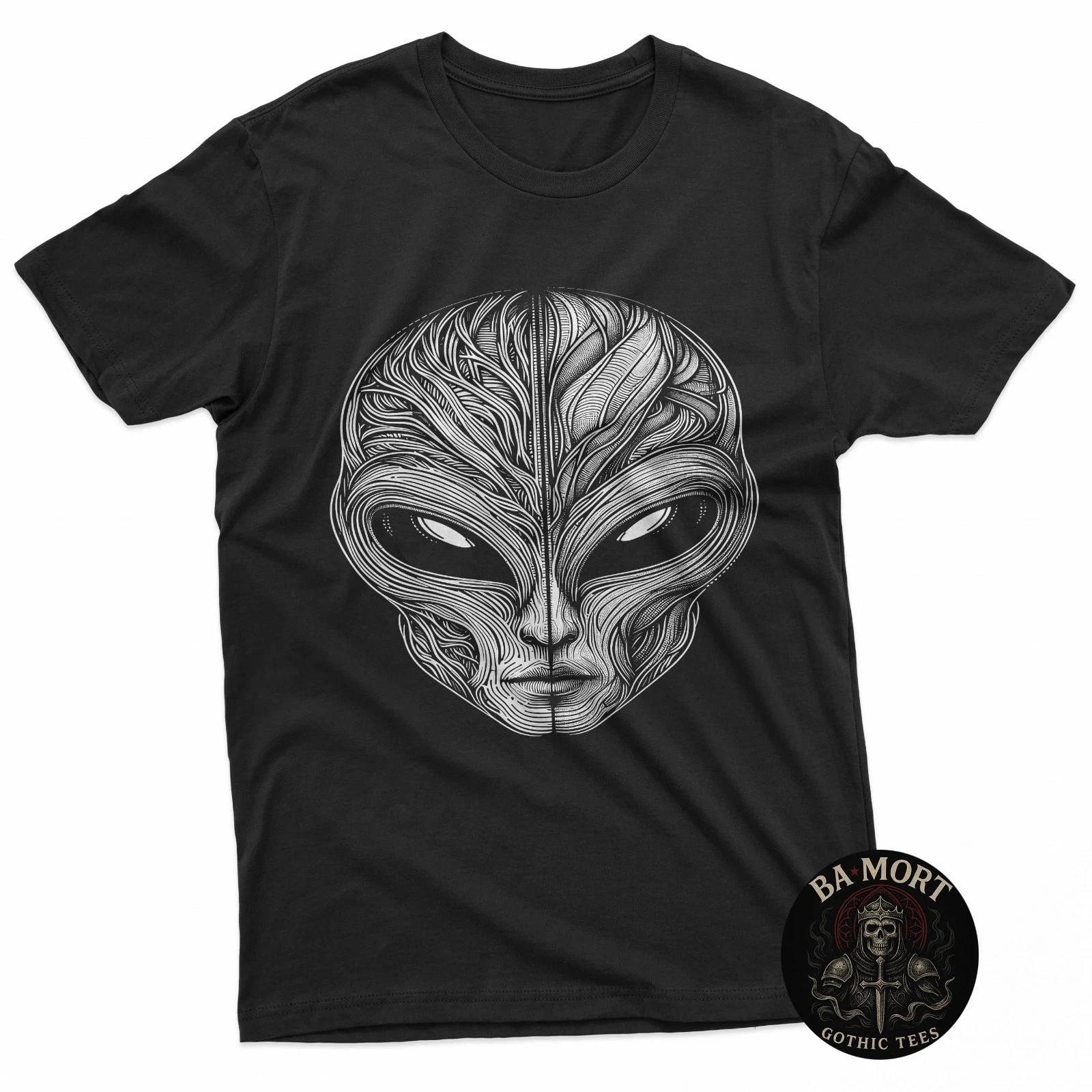 Alien Head Sci-Fi Graphic Streetwear 100% Cotton T-shirt Mens Tees Top S