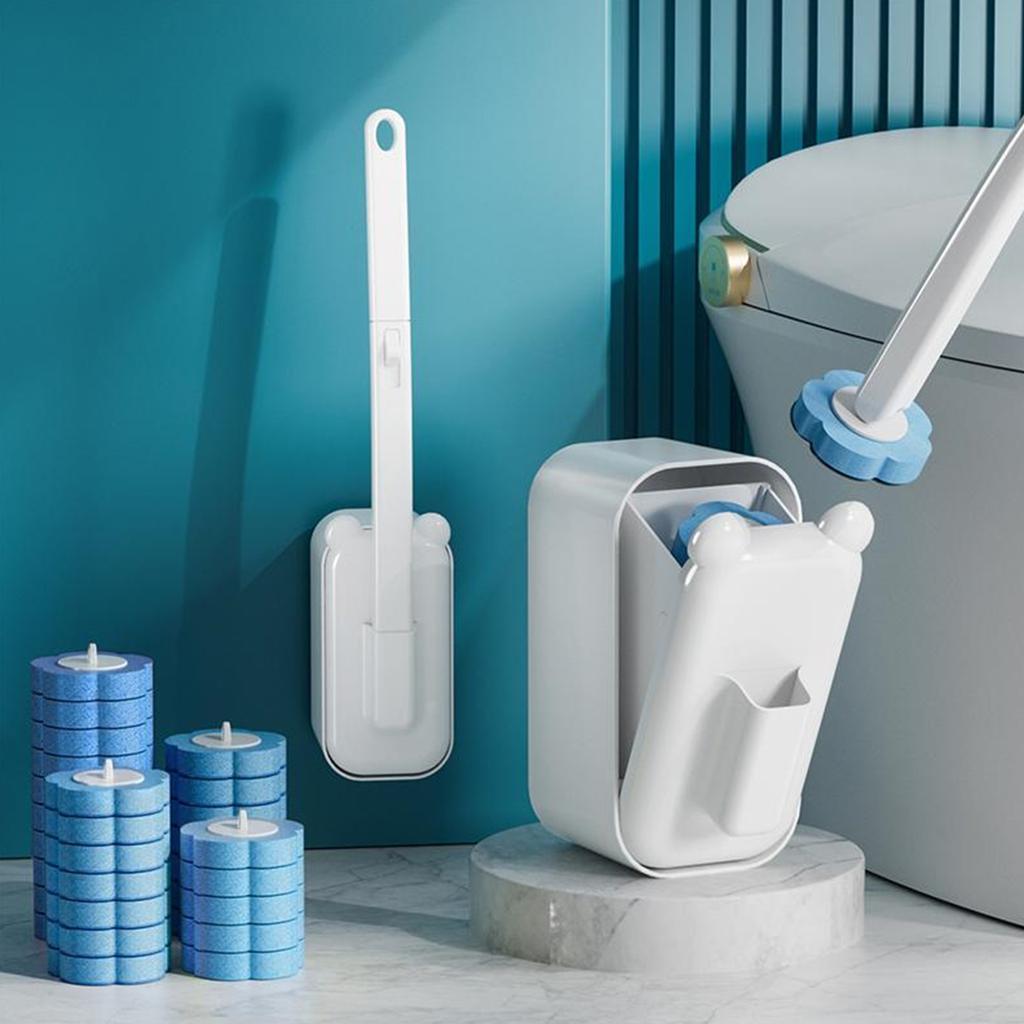 Wall Mounted Toilet Brush with 36 Refill Heads and Holder Wall-Mount Scrubbing Toilet Brush with Long Handle for Deep Cleansing