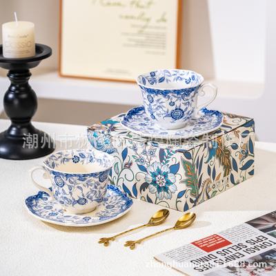 Retro keramický modrobílý set hrnků na kávu Evropský keramický vysoce kvalitní vynikající smaltovaná barva Šálek na odpolední čaj Lehký luxus Vysoký