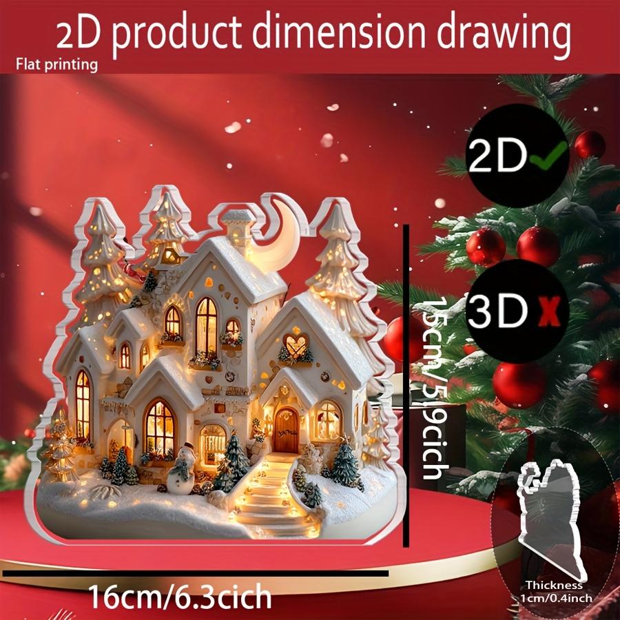 2D Flat Snowy Winter Scene Acrylic Christmas House Model Desktop Decoration, Suitable for Wall Decoration, Porch, Room, Villa, Accents Home, Hallway,